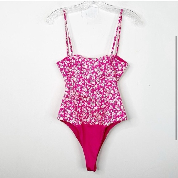 Zara Pink and White Floral Print Corset Style Barbiecore Bodysuit Size Small - Picture 2 of 12
